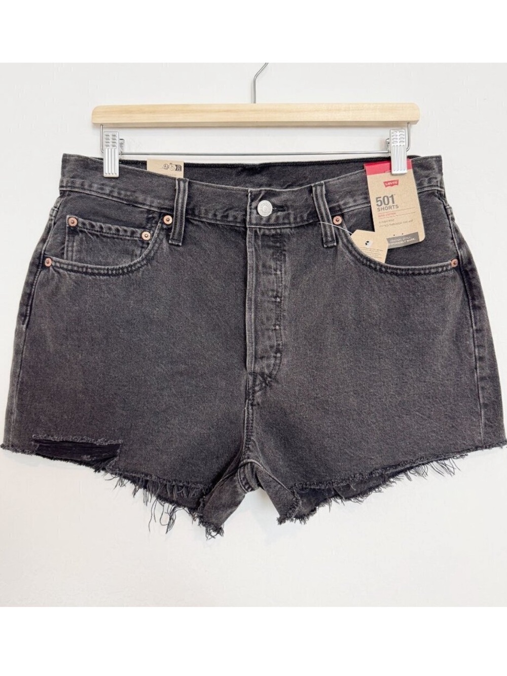 NWT Levi’s Denim 501 Button Fly Distressed Cutoff Jean Shorts Summer Black 32‎